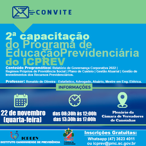 ICPREV REALIZARÁ 2ª CAPACITAÇÃO DO PROGRAMA DE EDUCAÇÃO PREVIDENCIÁRIA.