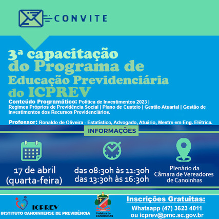 ICPREV REALIZARÁ 3ª CAPACITAÇÃO DO PROGRAMA DE EDUCAÇÃO PREVIDENCIÁRIA.